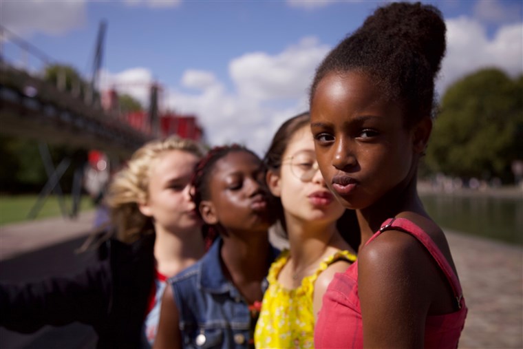 (Left to right) Ilanah Cami-Goursolas, Esther Gohourou, Medina El Aidi, and Fathia Youssouf star as the main characters in the controversial Netflix Original film Cuties.