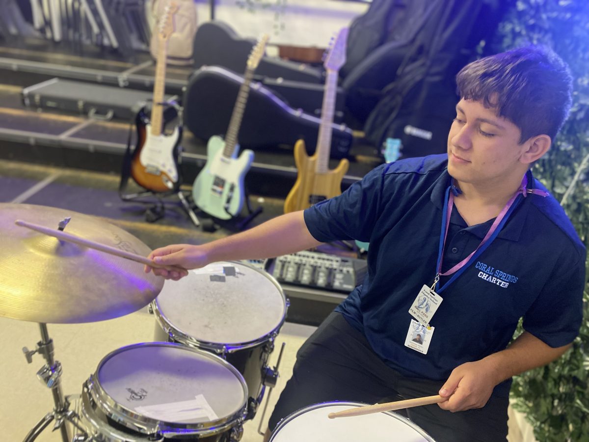 Nicolas Abreu playing the drums in the chorus room. Hes been a drummer / percussionist for 6 years.