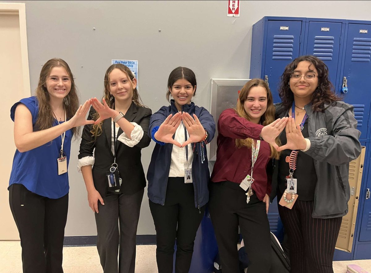 DECA members from left to right: Rylie Gentile, Valeria Perez, Isabella Dreyfuss, Sarah Soberon, and Manahil Khalil