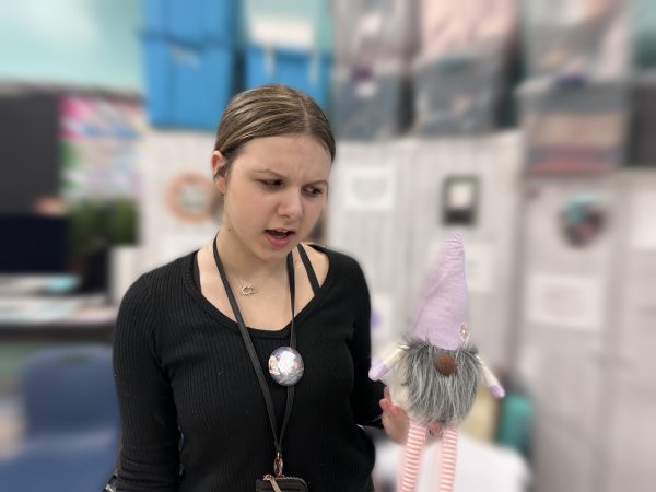 Ava Ciacciarelli making a disgusted face at Mrs. Butlers gnome.