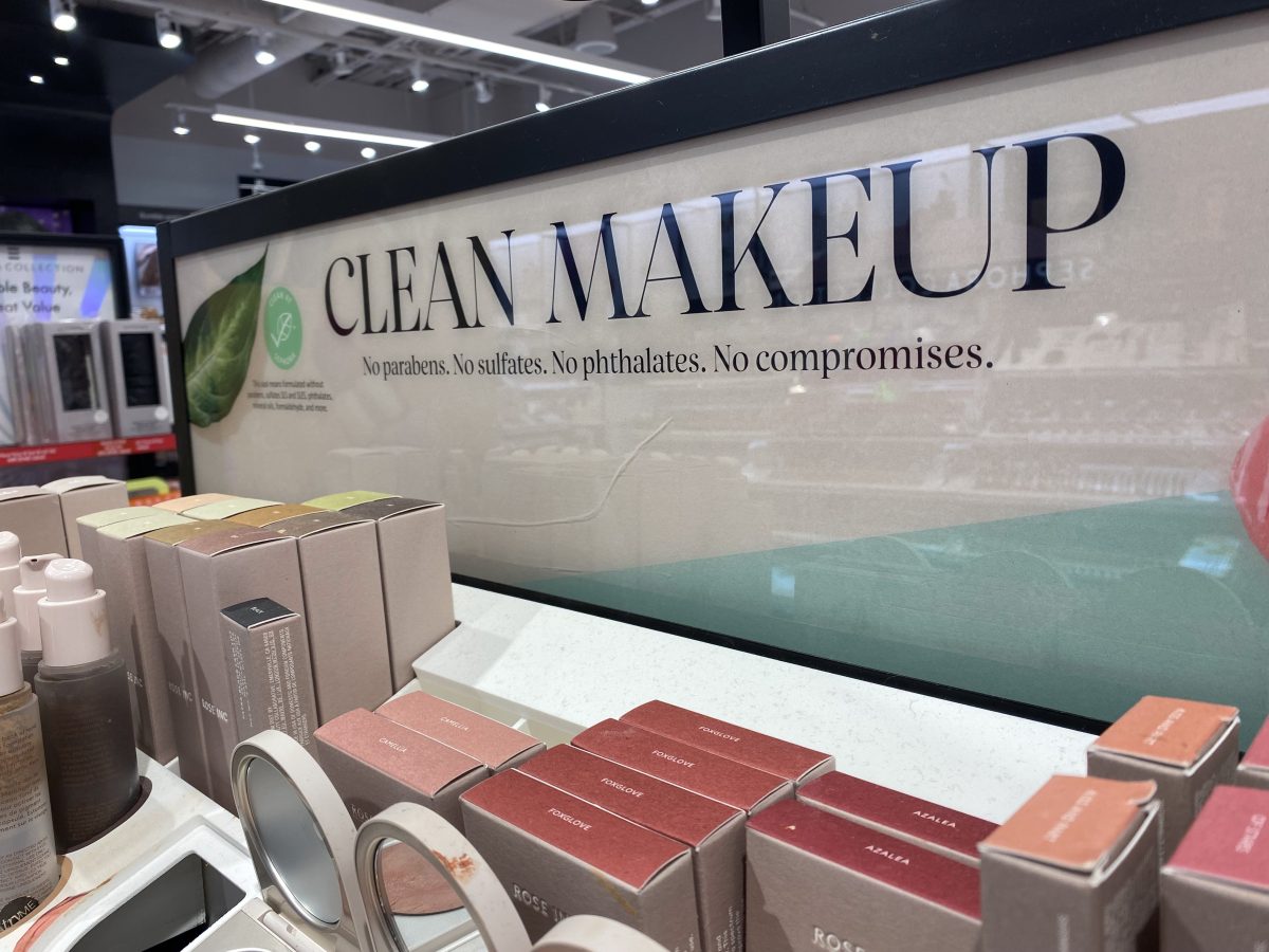 This is Sephoras clean beauty section, featuring MERIT Beauty, Saie, Rose Inc., Tower 28, and more. These products are all labeled as clean brands, meaning they do not include sulfates, phthalates, or parabens.