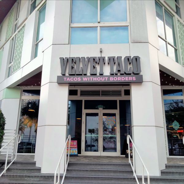 The front of the Velvet Taco restaurant.