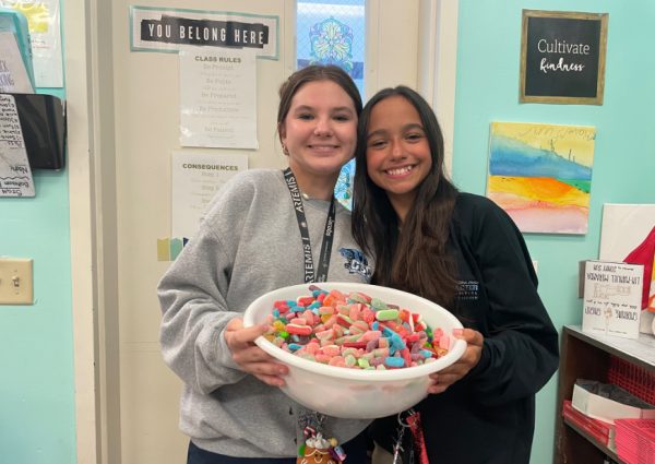 Candy Salad is a sweet trend spiraling the internet. Freshmen Peyton Moser and Sarah Olivares made their own candy salad.