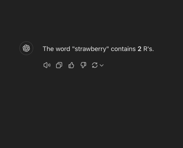 ChatGPT, unable to realize that strawberry has 3 R's.