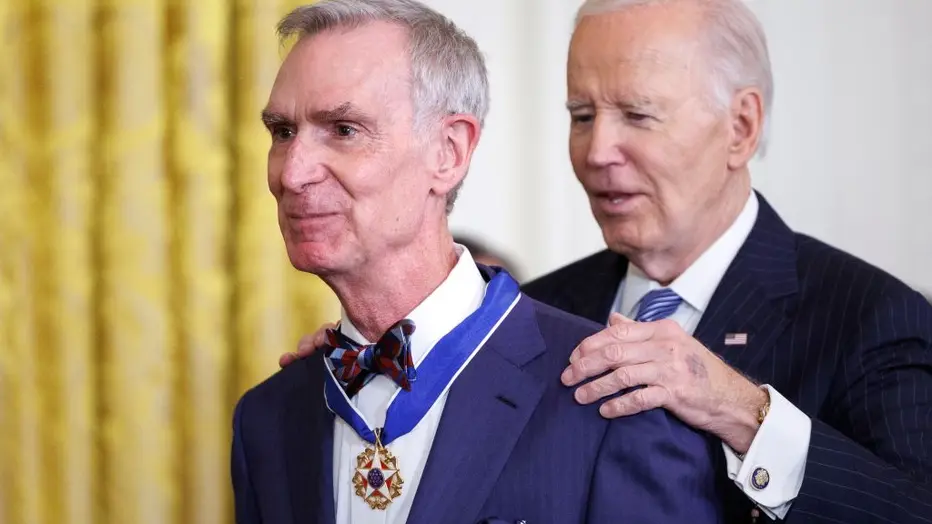 Bill Nye getting awarded the Medal of Freedom by President Joe Biden on January  4th, 2025