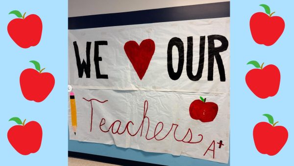 Banner made by SGA hung in the hallway during teacher appreciation week