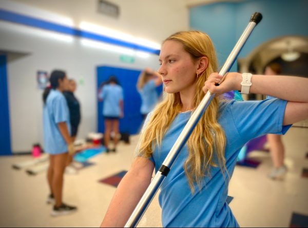 Madison Kuritz showcases her color guard positions.