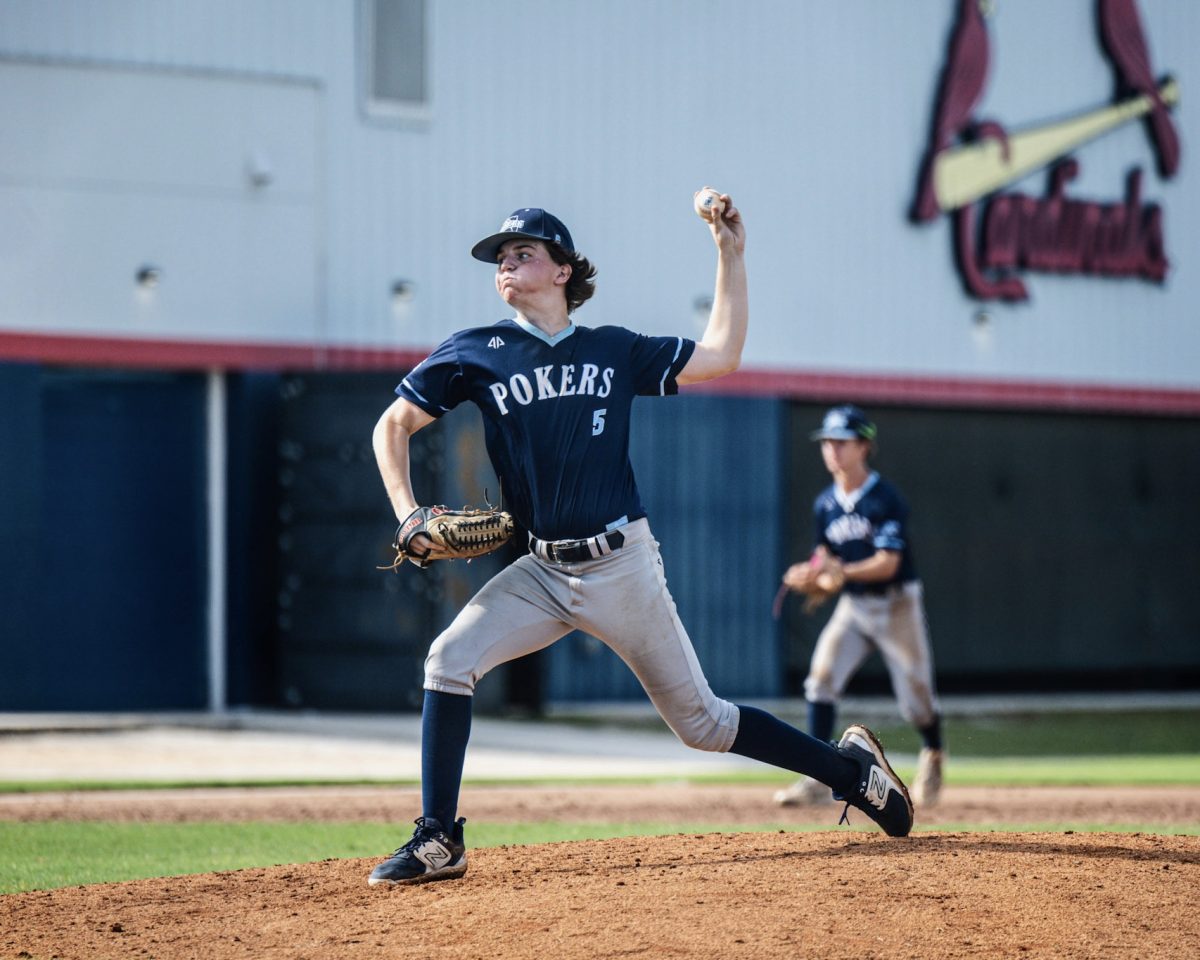 Junior Colin Maniscalco pitching for the Pokers